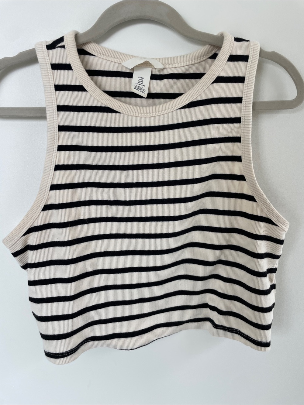 H&M Black & Cream Striped Ribbed Crop Tank